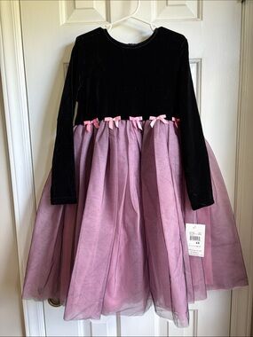 Hartstrings Black Velvet Bodice with Dusty Pink Tulle Skirt Girls' Party Dress